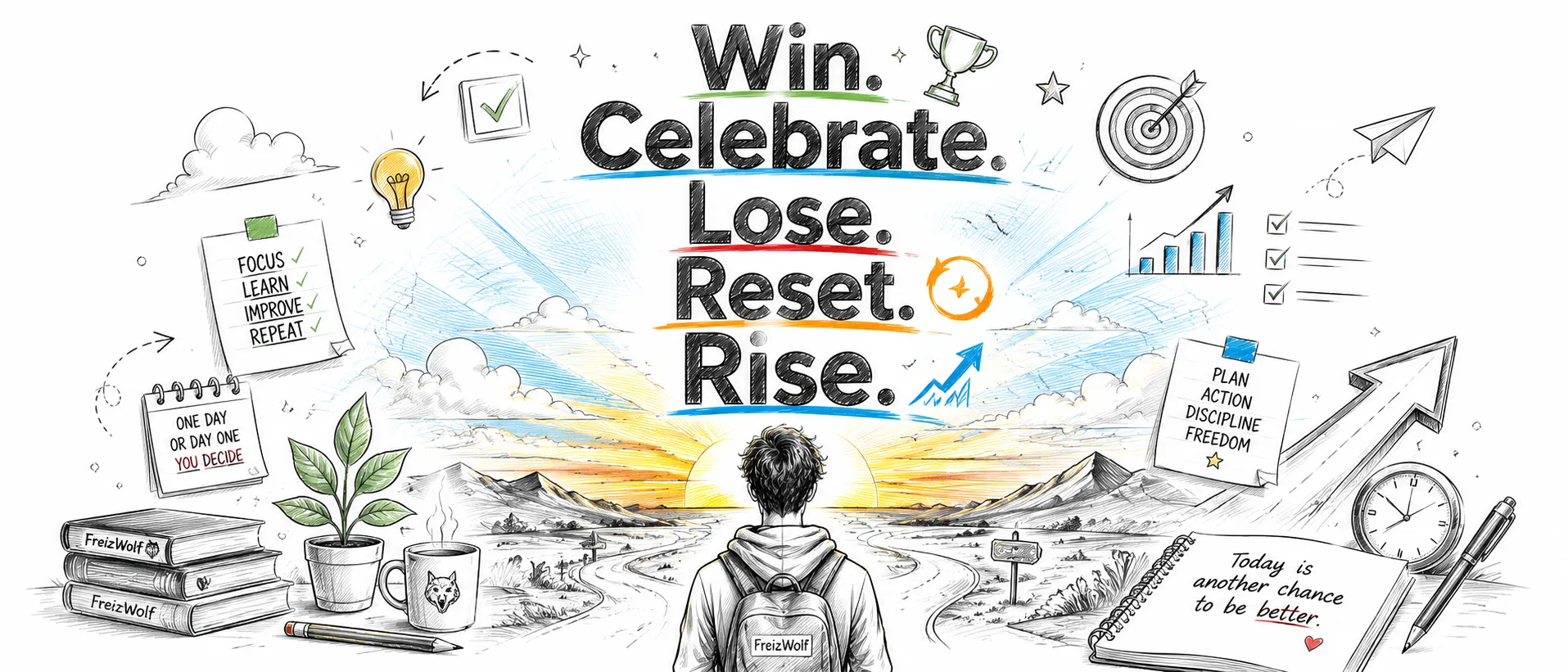 Win Celebrate Lose Reset Rise Illustration